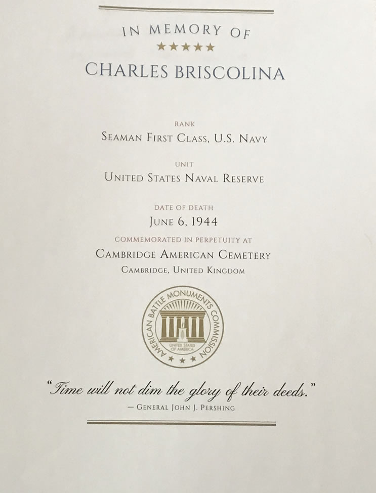 Cambridge American Cemetery Certificate